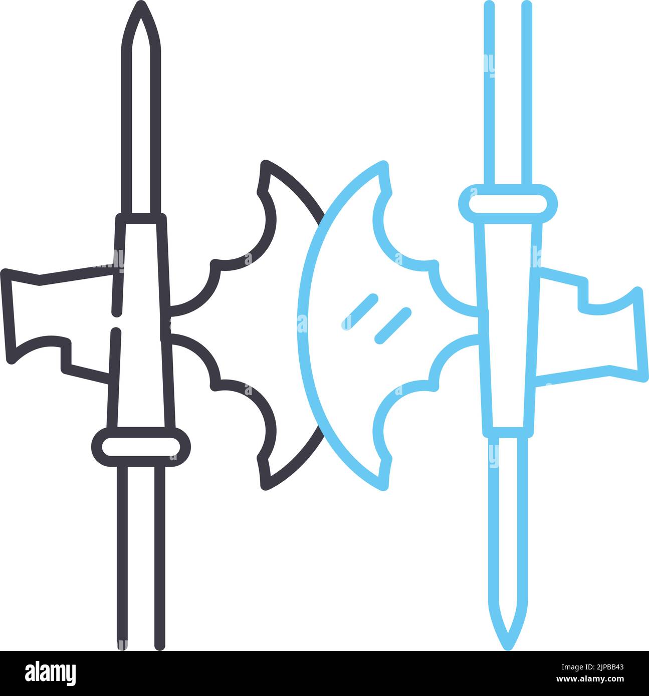 icône de la ligne de bataille d'une hache médiévale, symbole de contour ...