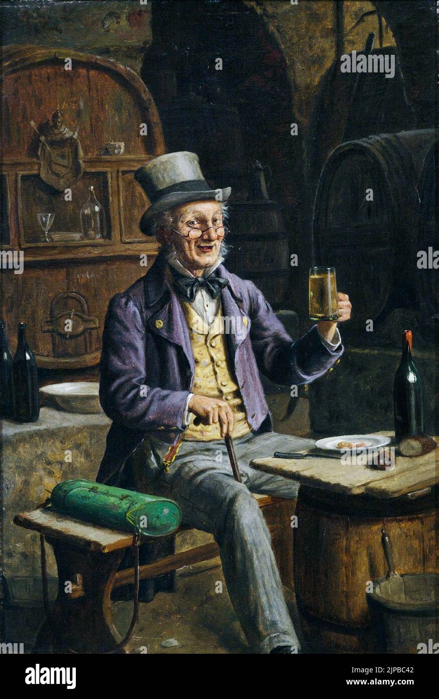 Un botaniste avec son vasculum ayant un verre dans la cave à bière. Peinture par Hermann Armin von Kern Banque D'Images