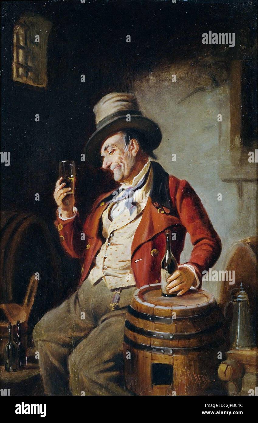 Weintrinker im Fasskeller (buveurs de vin dans la cave à fûts) peinture par Hermann Armin von Kern Banque D'Images