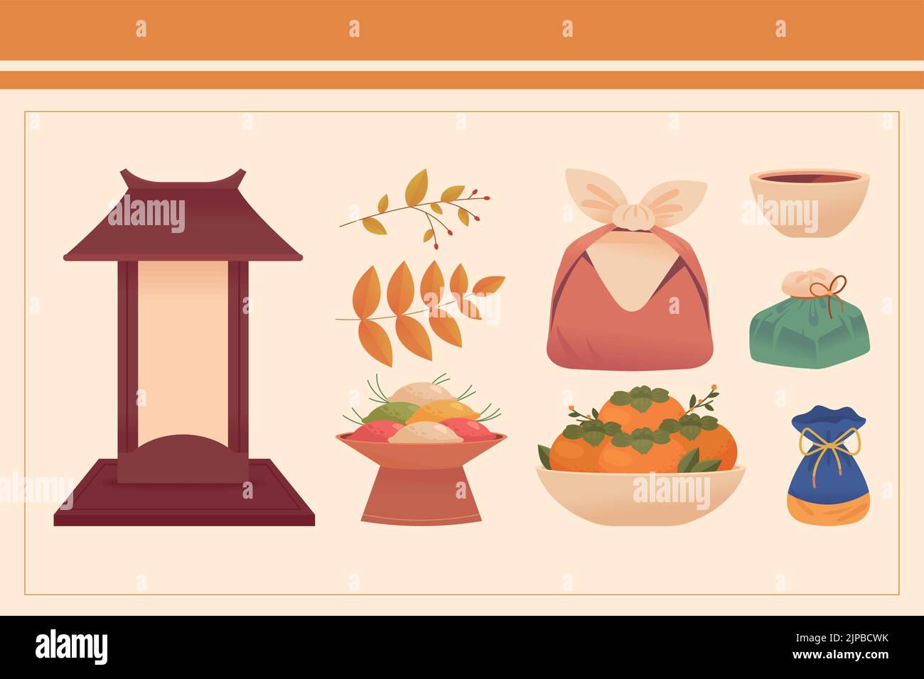 ensemble de chuseok coréen Illustration de Vecteur
