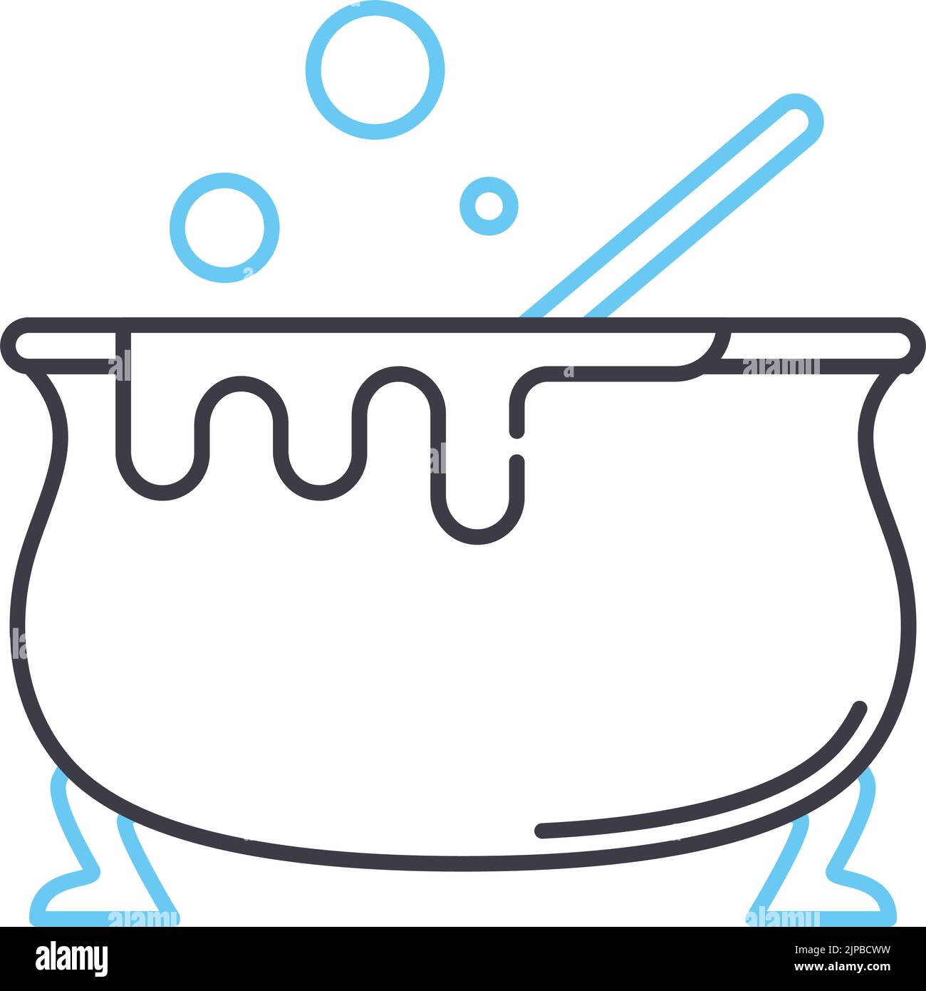 icône de ligne de pot magique de sorcière, symbole de contour, illustration de vecteur, signe de concept Illustration de Vecteur