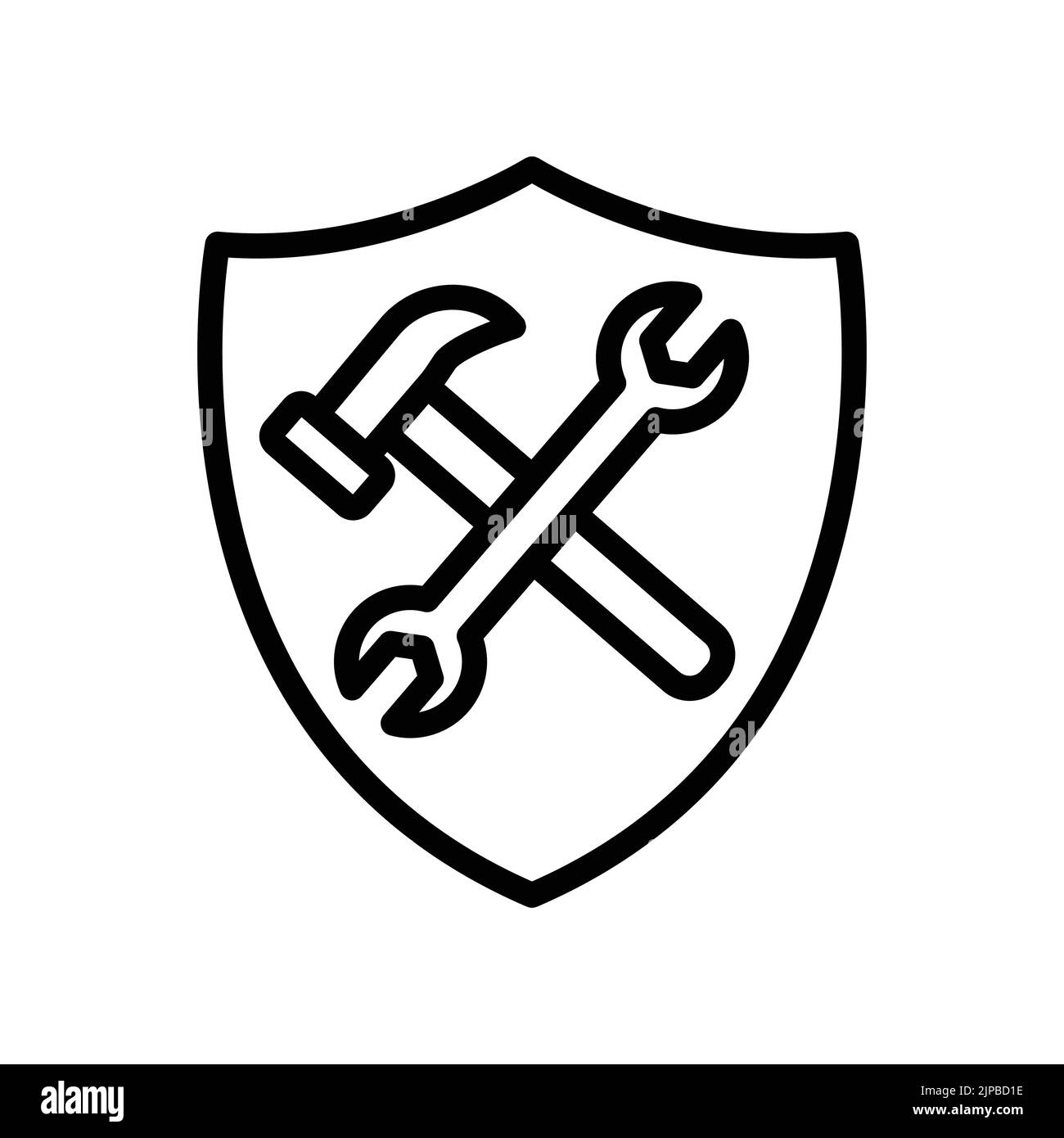 Icône de clé double et marteau dans la protection. Icône en rapport avec la construction, la sécurité du travail, la journée de travail. Style d'icône de ligne. Conception simple modifiable Illustration de Vecteur