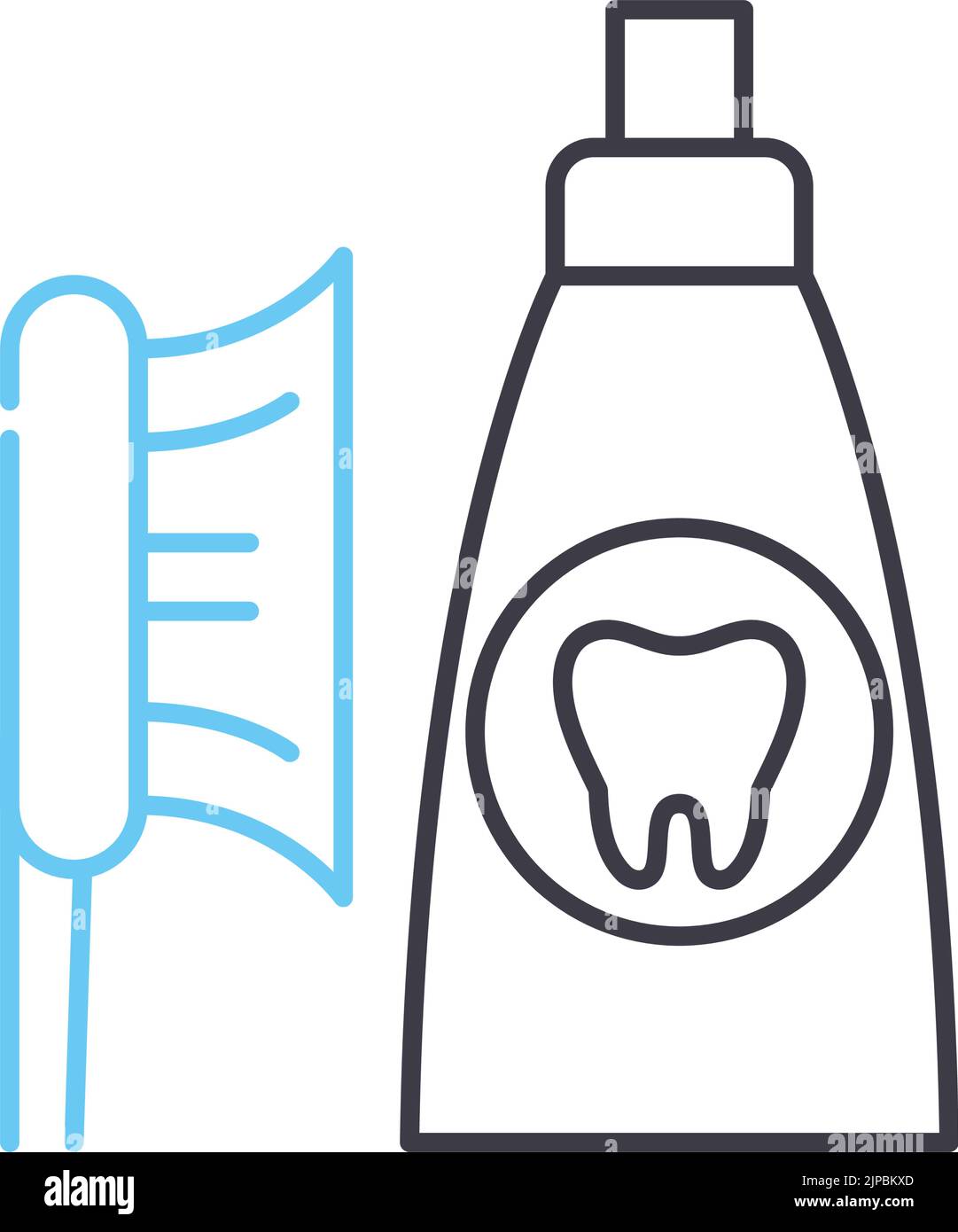 icône de brosse à dents et de ligne de rince-bouche, symbole de contour, illustration vectorielle, signe de concept Illustration de Vecteur