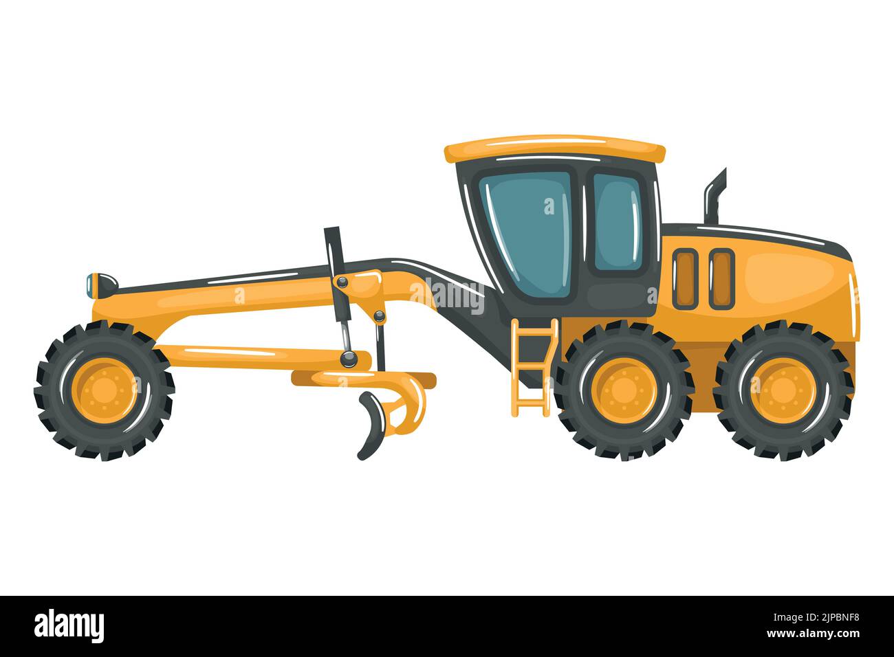 Machines lourdes jaunes avec niveleuse sur fond blanc pour la construction et l'exploitation minière Illustration de Vecteur