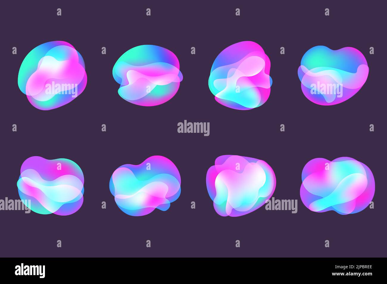 Formes de gradient liquide. Arrière-plans couleur abstraits fluides. Motifs holographiques bio 3D. Éléments futuristes au néon. Bulles de mélange vectorielles. Illustration de Vecteur