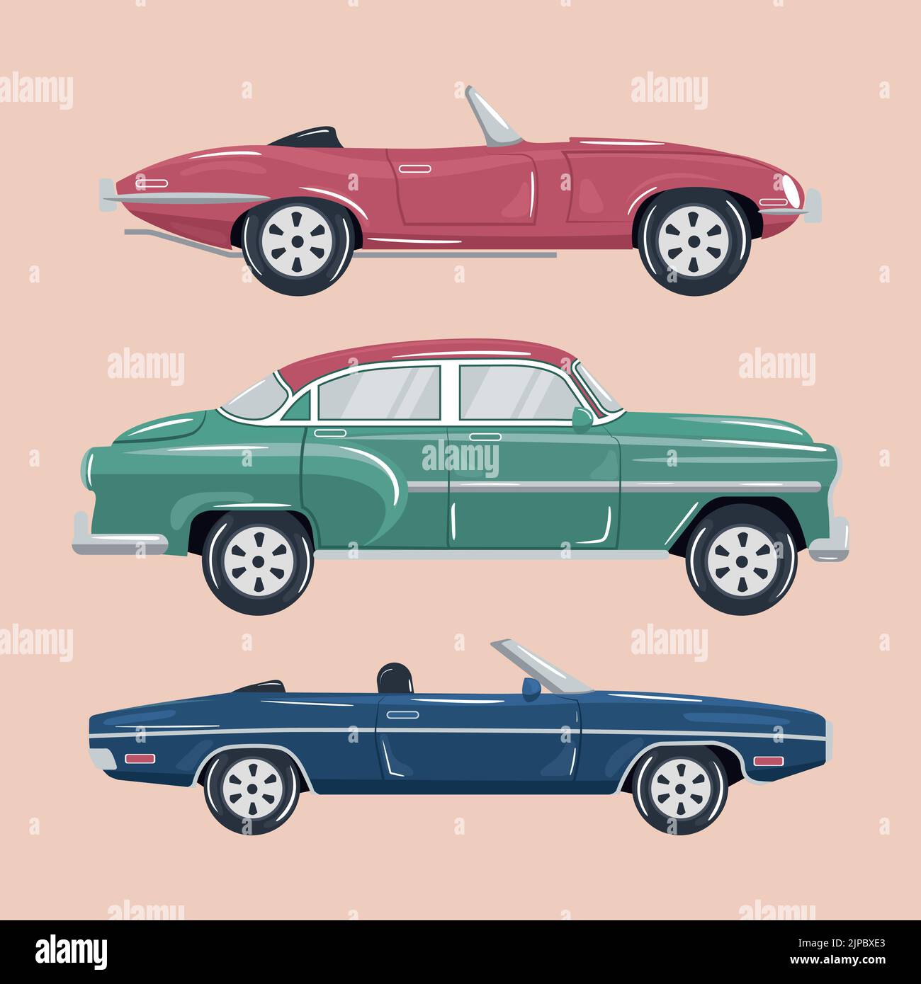 ensemble de petites voitures de style vintage Illustration de Vecteur
