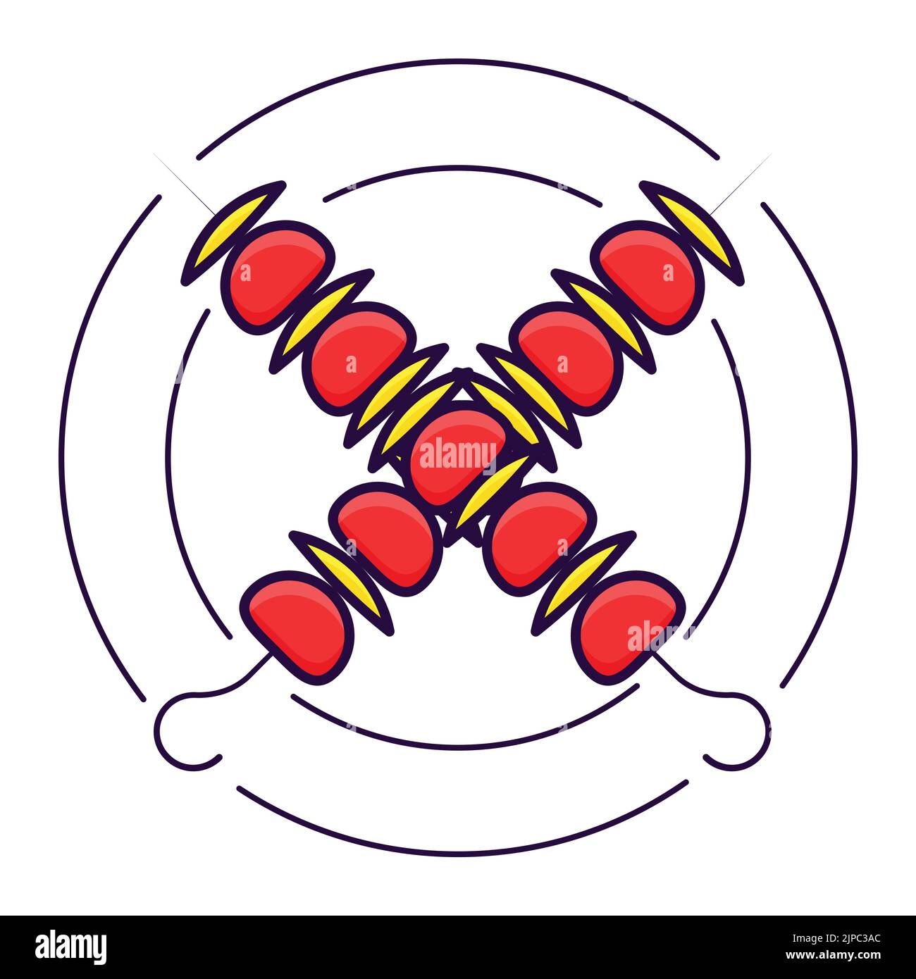 Croix rouge et jaune Kebab contre le fond du cercle. Illustration de Vecteur