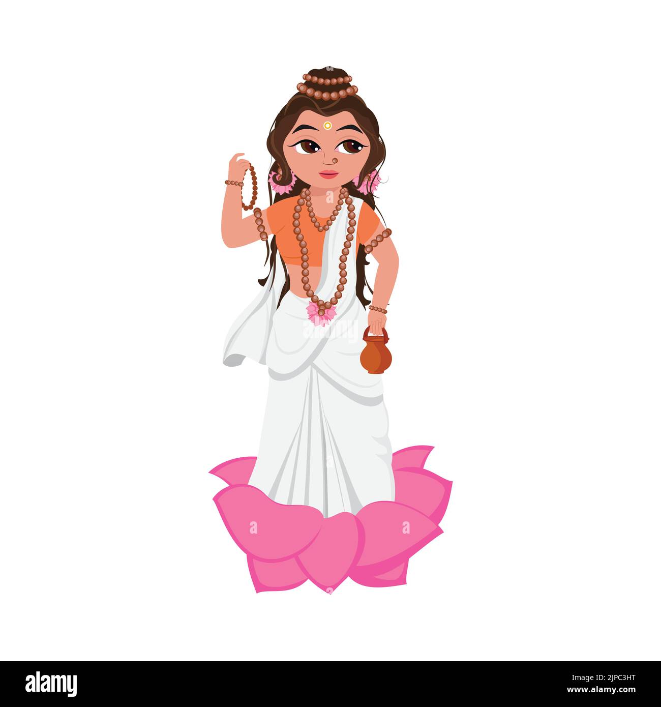 Personnage de la déesse Brahmacarini sur fond blanc. Illustration de Vecteur