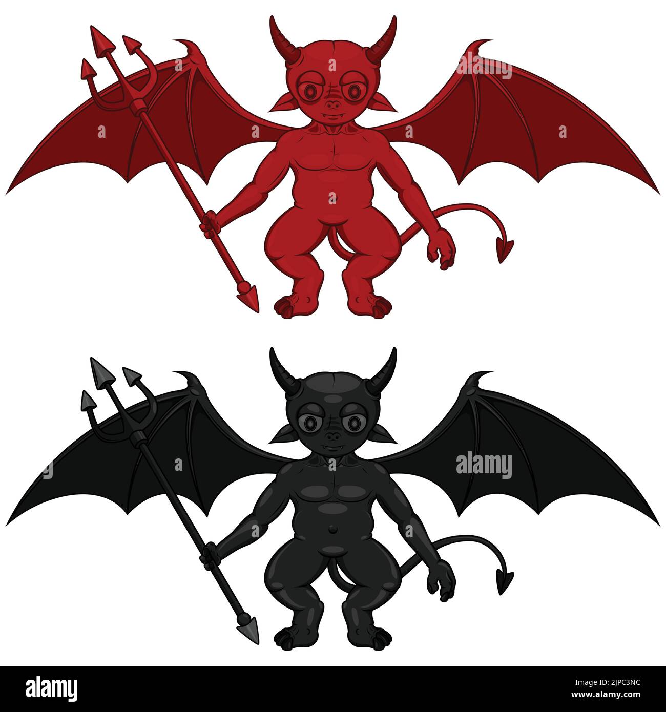 vecteur, imp, diable, rouge, mal, enfer, démon, corne, halloween, satan, monstre, mascotte, queue, horreur, feu, bad, art, angry, sinistre, trident, effrayant, mignon Illustration de Vecteur