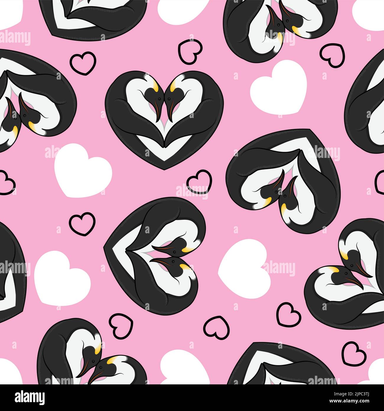 motif pingouin en forme de coeur, motif animal en forme de coeur Illustration de Vecteur