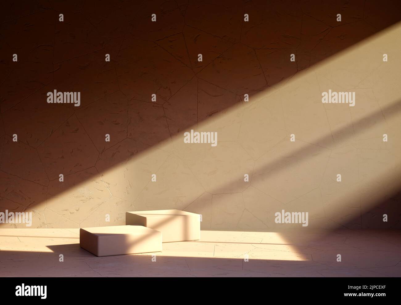 Présentation de produits cosmétiques avec ombres et rayons de lumière des fenêtres Banque D'Images