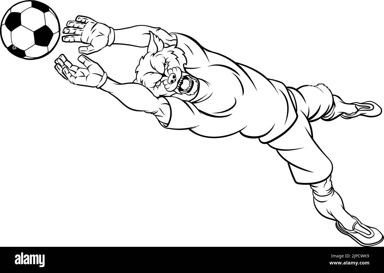 Joueur de football soccer loup Sports Animal Mascot Illustration de Vecteur