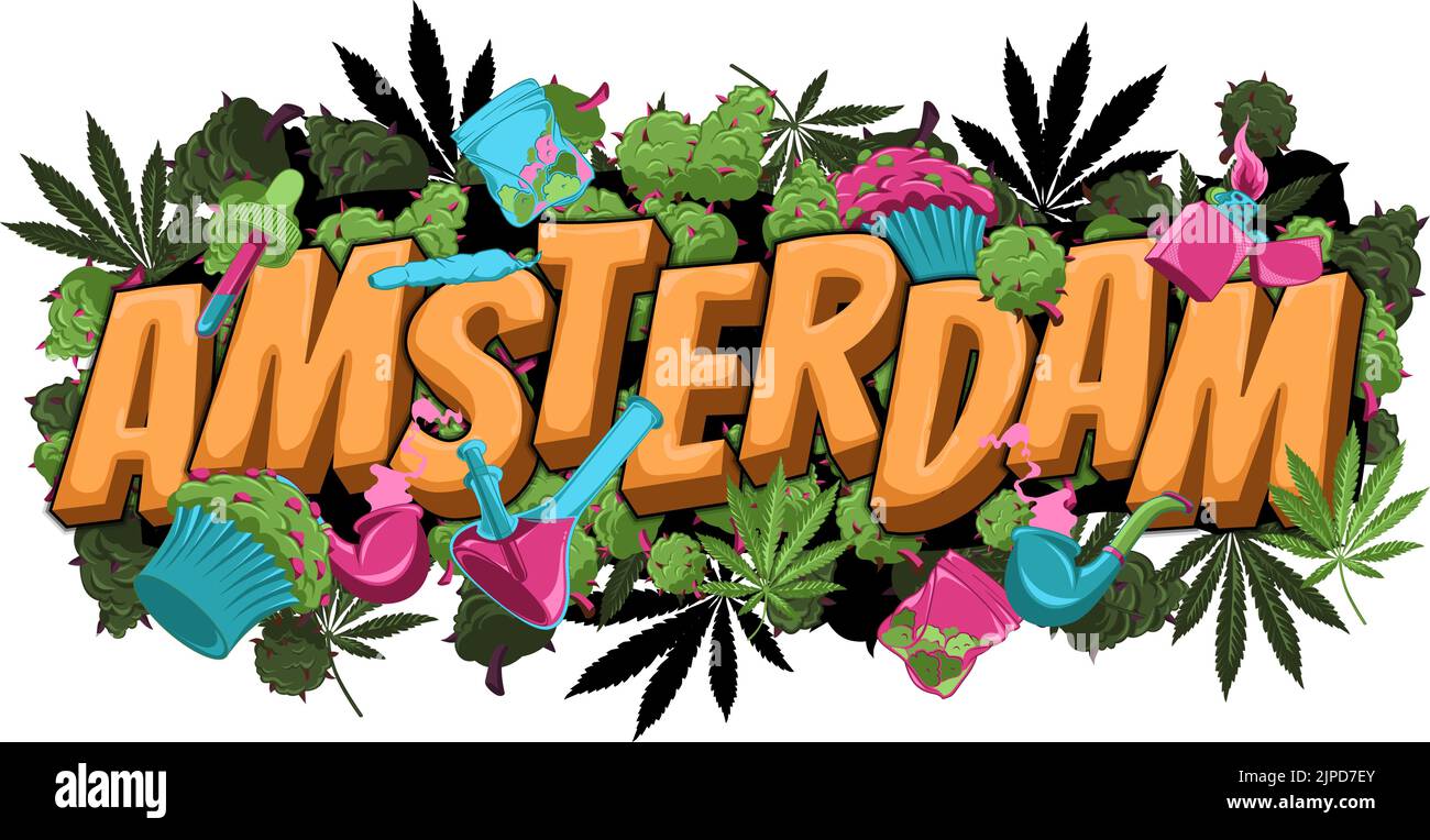 Amsterdam Legal Dispensary Medicinal Weed marijuana Cannabis Illustration logo Design Illustration de Vecteur