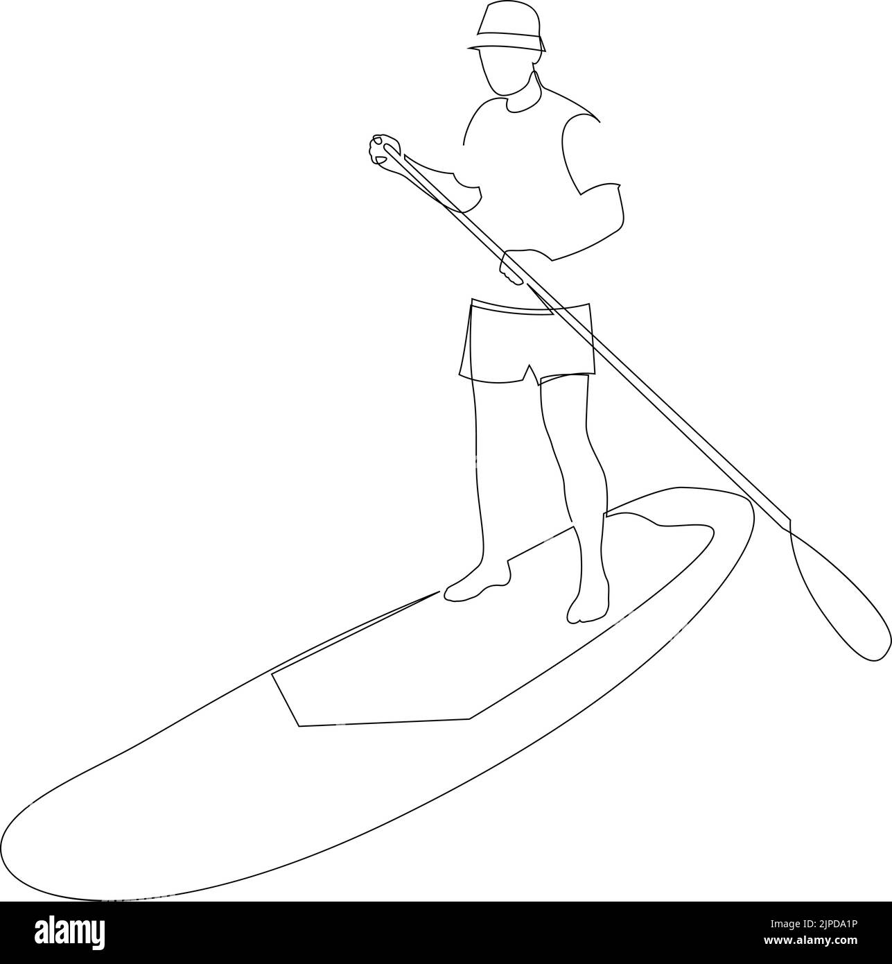 Homme en ligne continue debout sur le paddle board. Illustration vectorielle Illustration de Vecteur