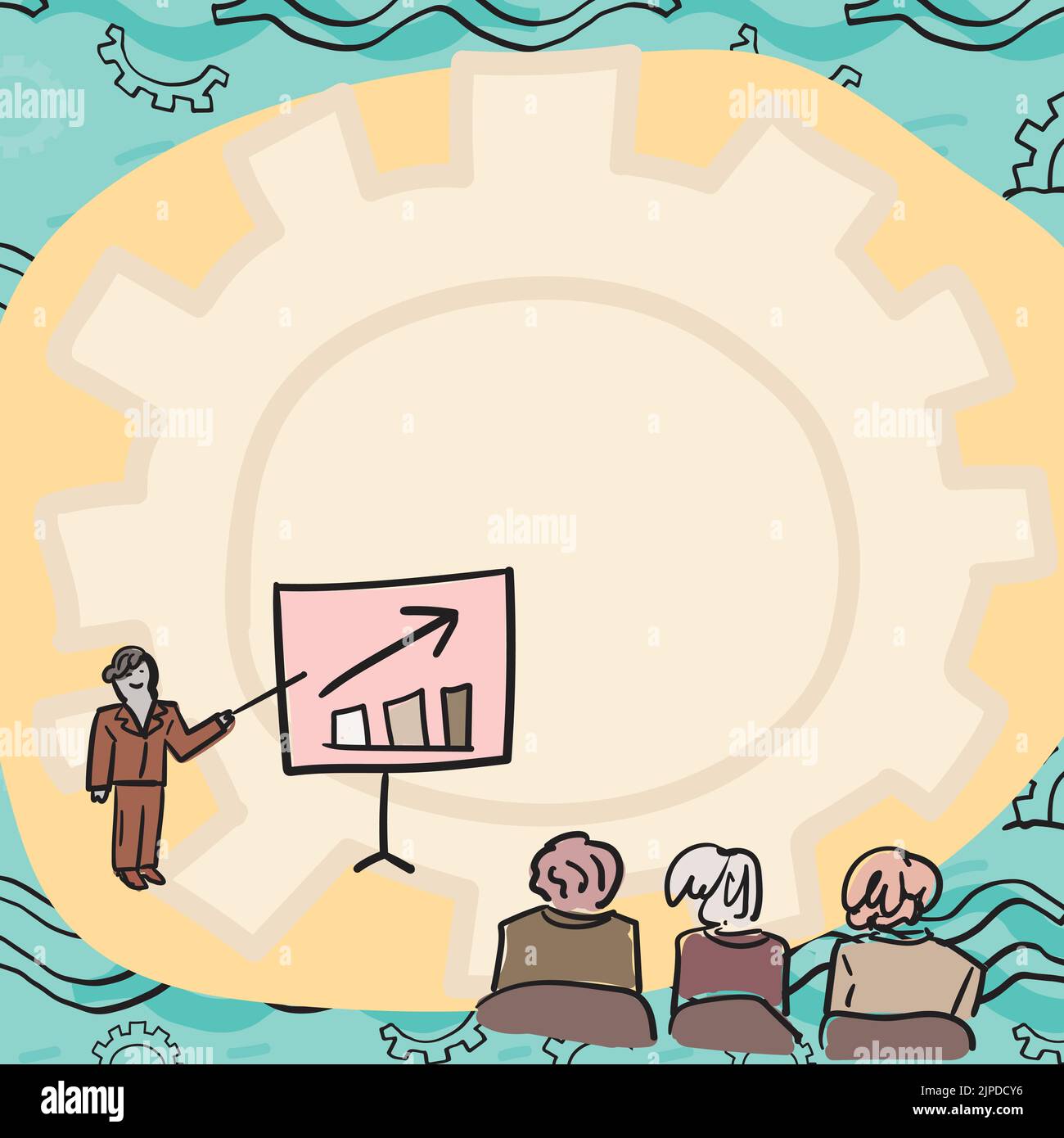 Membres de l'équipe qui regardent le tableau blanc représentant les nouvelles solutions Illustration de Vecteur