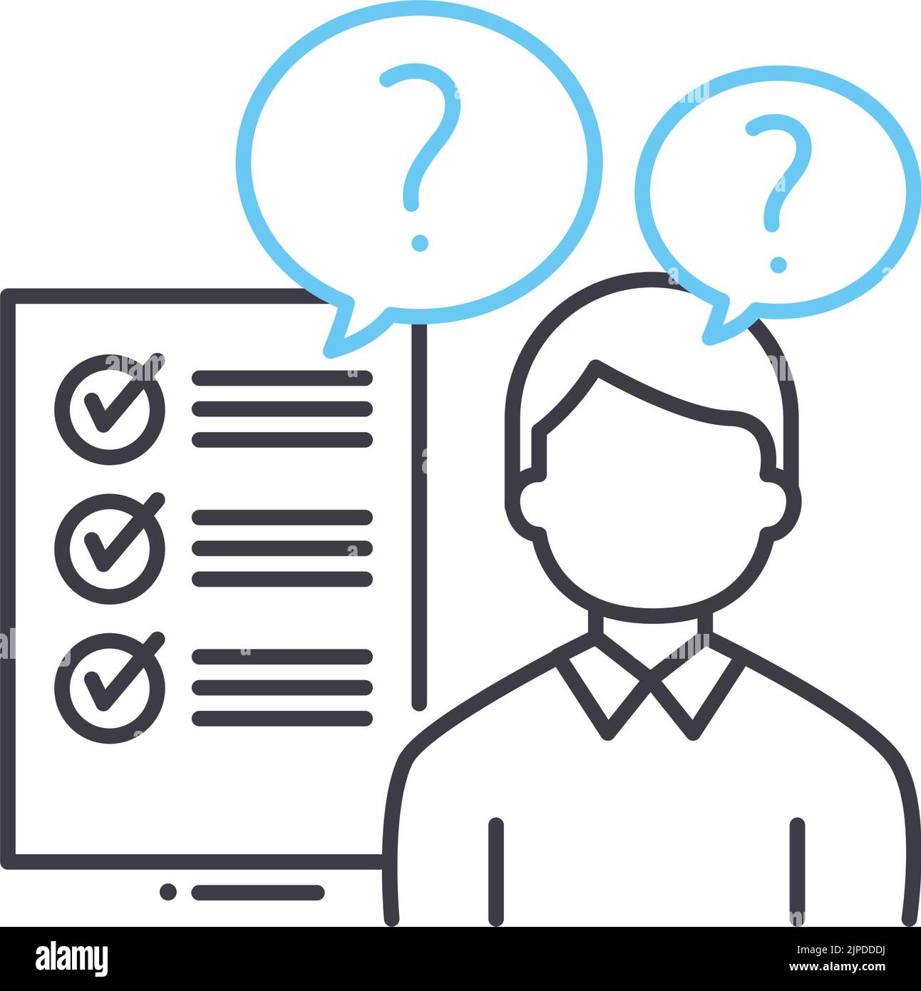 icône de ligne de questions d'entrevue, symbole de contour, illustration vectorielle, signe de concept Illustration de Vecteur