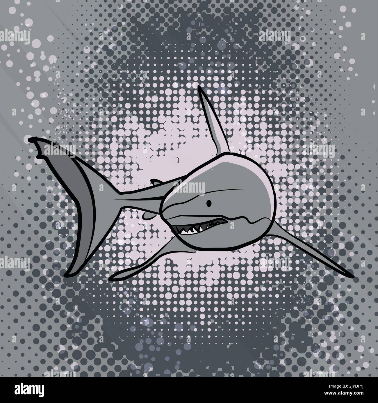 Illustration Shark sur fond demi-ton profond. Illustration de dessin vectoriel de dessin animé. Illustration de Vecteur
