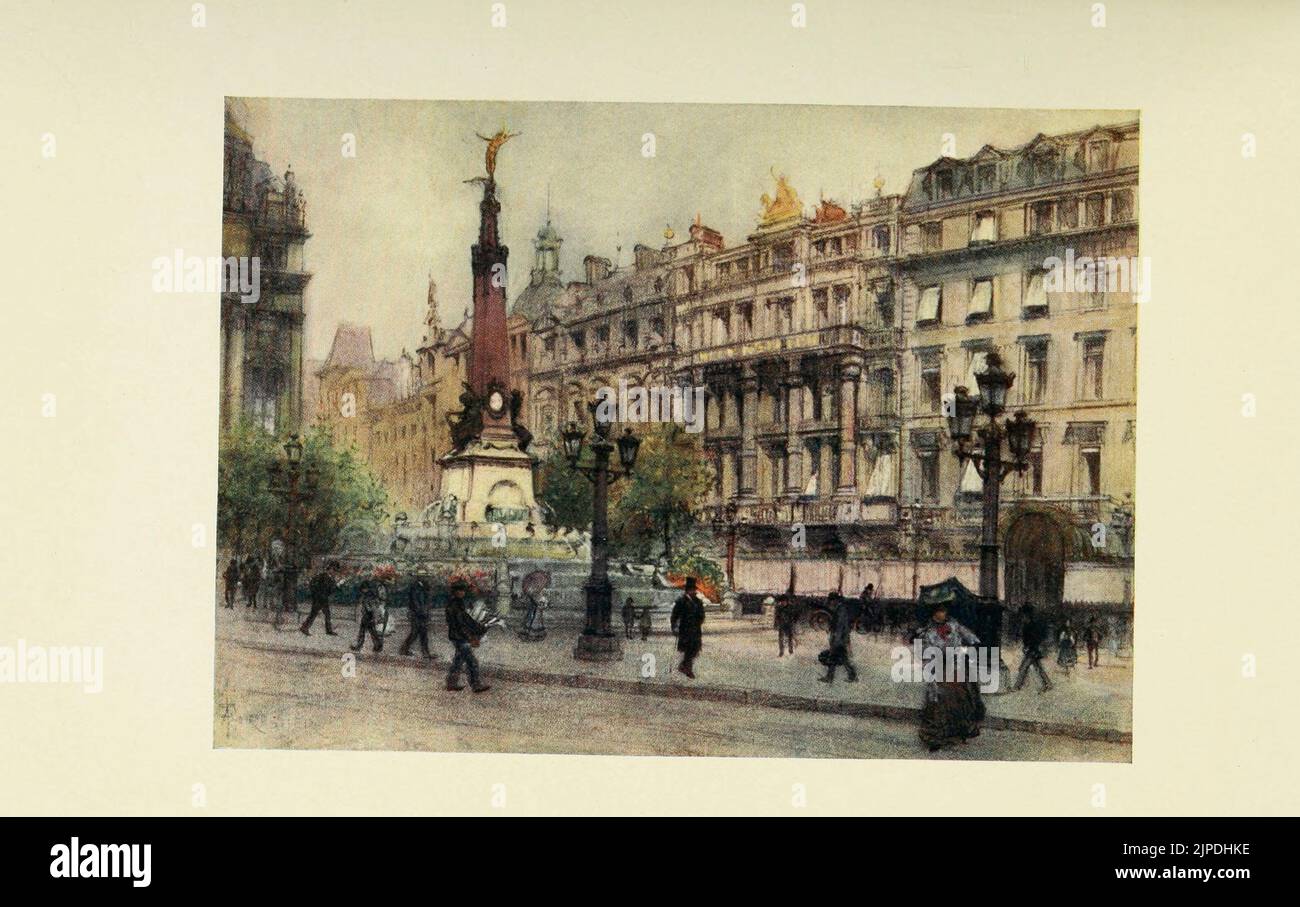 Place de Brouckere, Bruxelles du livre ' Brabant et Flandre orientale ' peint par Amédée Forestier, avec texte de George W. T. Omond, PUBLIÉ PAR A. C. BLACK SOHO SQUARE LONDRES MCMVII (1907) Banque D'Images