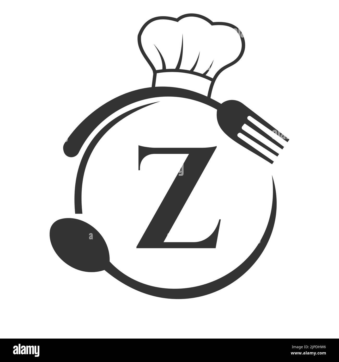 Logo du restaurant sur le concept de la lettre Z. Logo lettre Z avec chapeau de chef, cuillère et fourchette pour le logo du restaurant Illustration de Vecteur