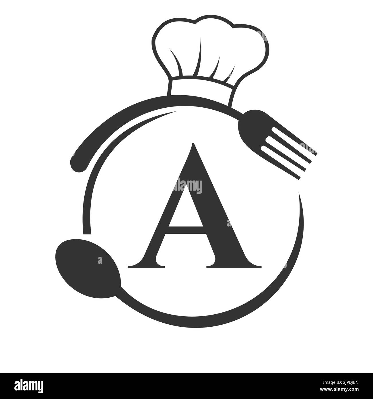 Logo du restaurant sur le concept de la lettre A. Lettre A avec chapeau de chef, cuillère et fourchette pour le logo du restaurant Illustration de Vecteur