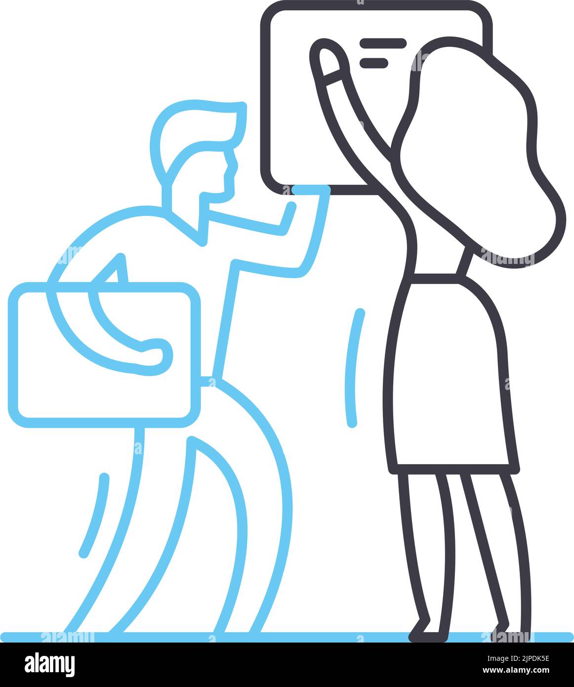 icône de ligne de processus de travail d'équipe, symbole de contour, illustration vectorielle, signe de concept Illustration de Vecteur