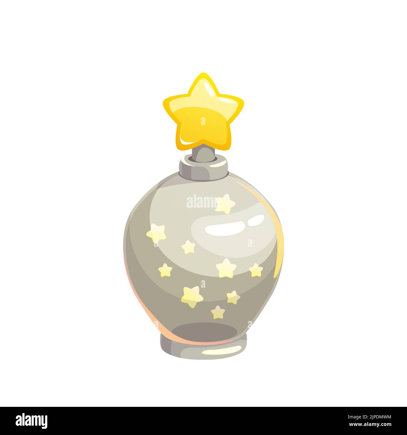 Symbole de vecteur de bouteille de potion, élixir magique dans un flacon en verre avec des étoiles à l'intérieur et sur le petit pain. Caricature magique poison sorcière, objet alchimie isolé sur fond blanc Illustration de Vecteur