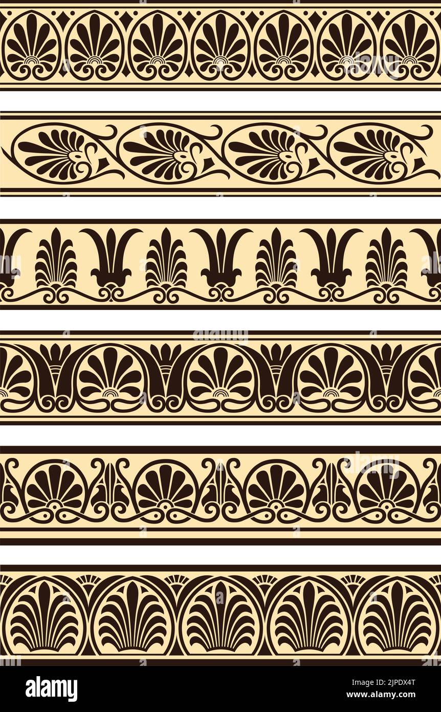 Un ensemble de vecteur vintage de style grec décoratif des frontières ornementales. Illustration de Vecteur