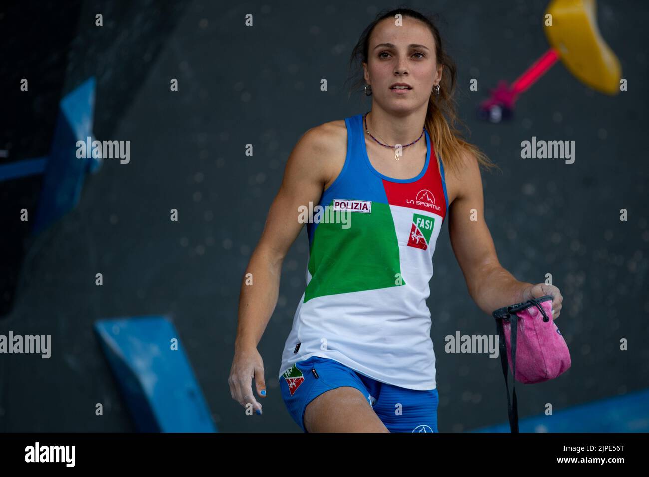 Munich, Allemagne. 17th août 2022. Munich, Allemagne, 17 août 2022: Camilla Moroni (ITA) lors de la finale combinée de l'escalade sportive des femmes Boulder et Lead à Koenigsplatz aux championnats européens de Munich 2022 à Munich, Allemagne (Liam Asman/SPP) Credit: SPP Sport Press photo. /Alamy Live News Banque D'Images