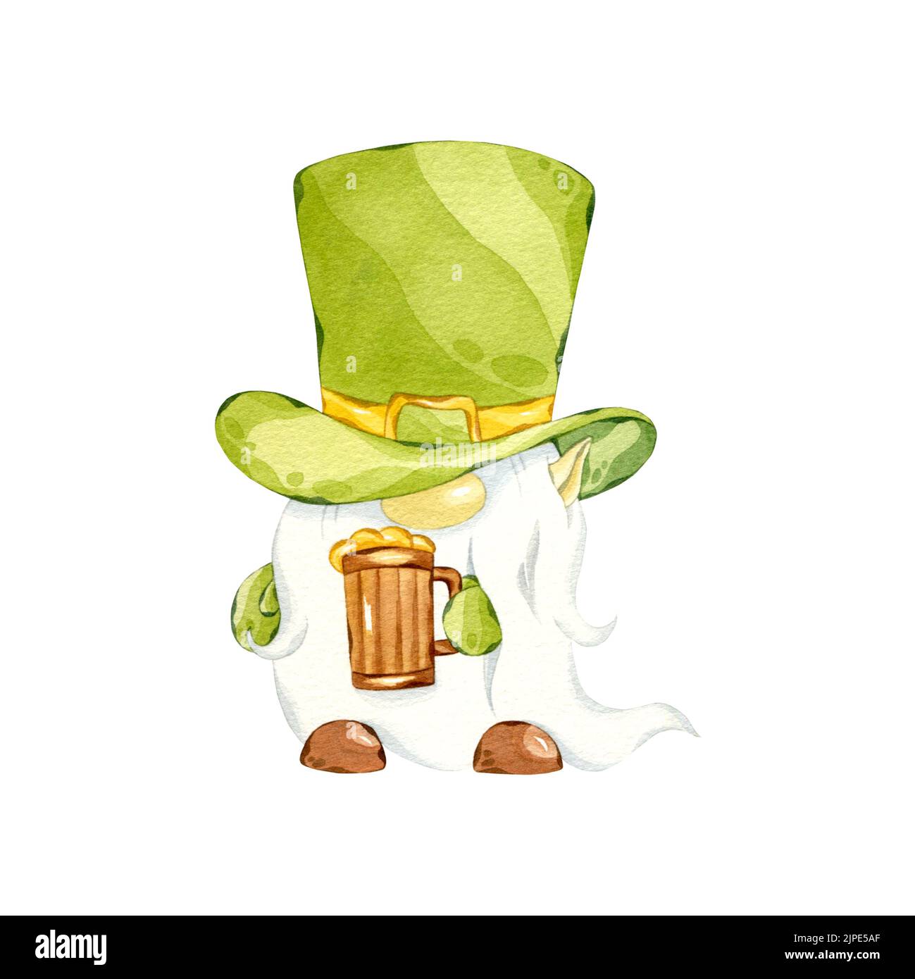 Le jour de St Patrick. Nain d'aquarelle mignon avec un verre de bière. Illustration dessinée à la main de leprechun isolé sur blanc. Banque D'Images