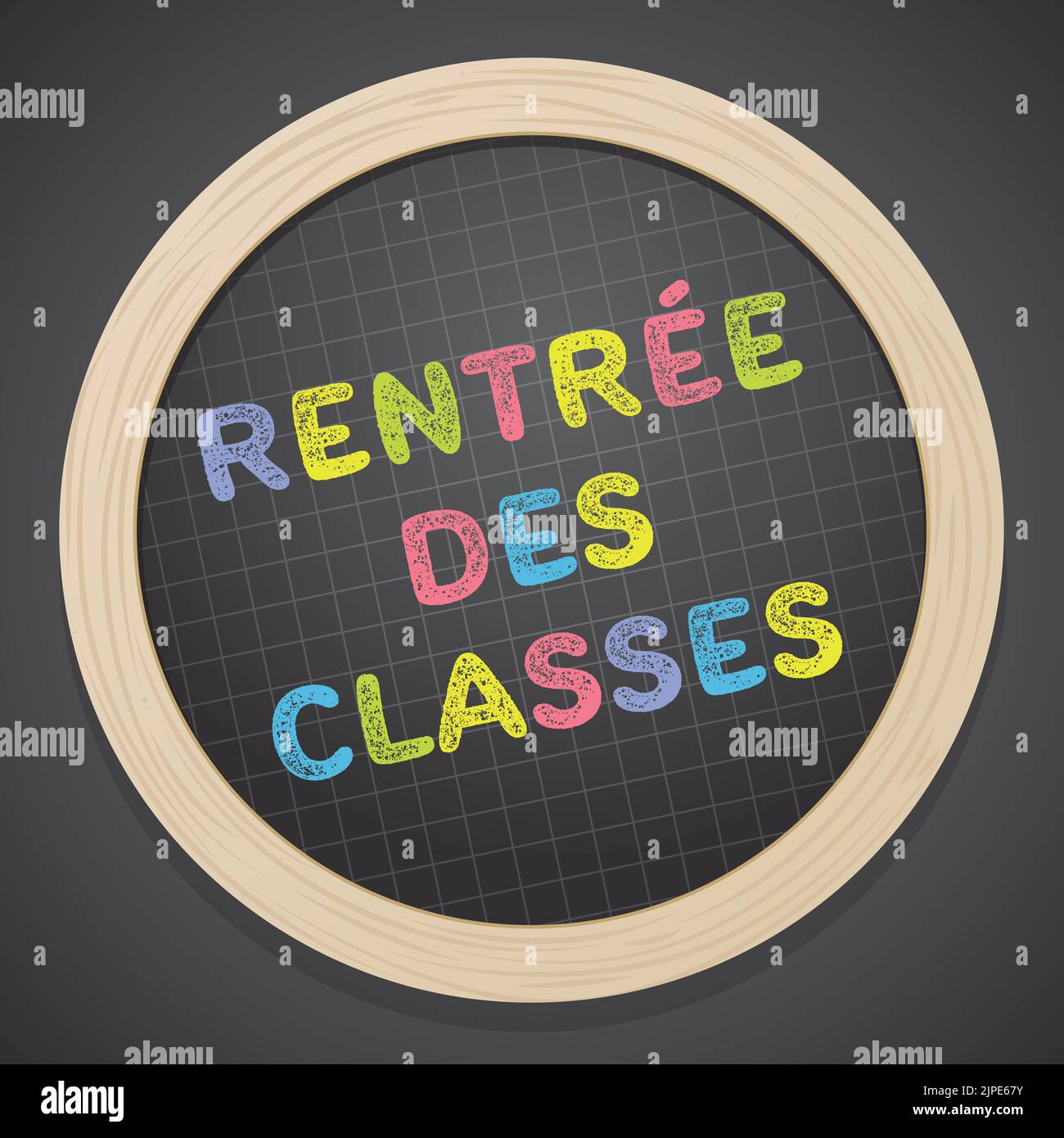 retour français à l'école dans une illustration en ardoise ronde Banque D'Images