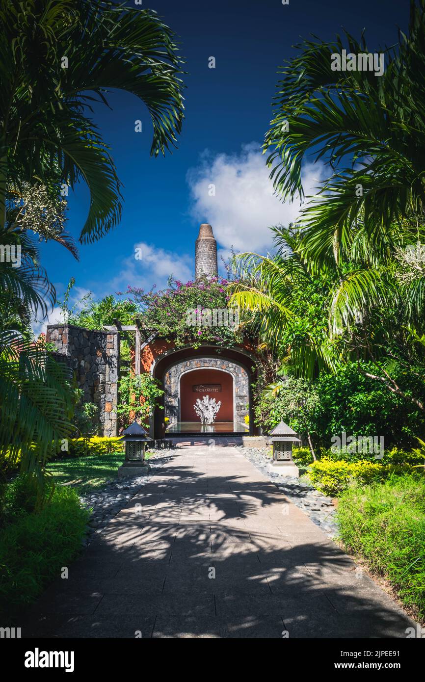 Entrée principale de la Rhumerie de Chamarel, Maurice Banque D'Images