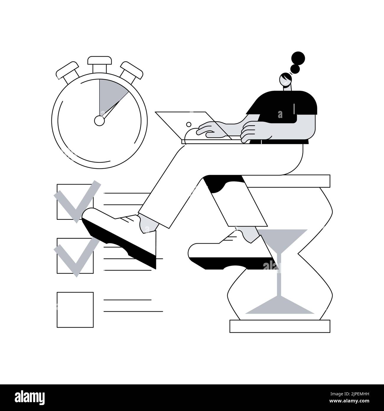 Illustration du vecteur de concept abstrait de gestion du temps.Outil de suivi du temps, logiciel de gestion, planification efficace, productivité au travail, horloge,système de contrôle, métaphore du résumé du calendrier du projet. Illustration de Vecteur