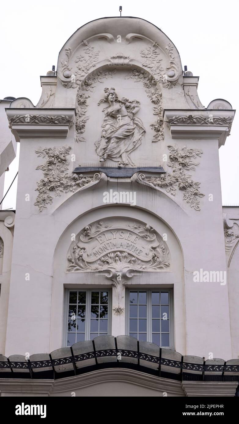 Façade Art Nouveau du lieu musical de l'Élysée Montmartre, 72 Boulevard de Rochechouart, Paris, France. Banque D'Images