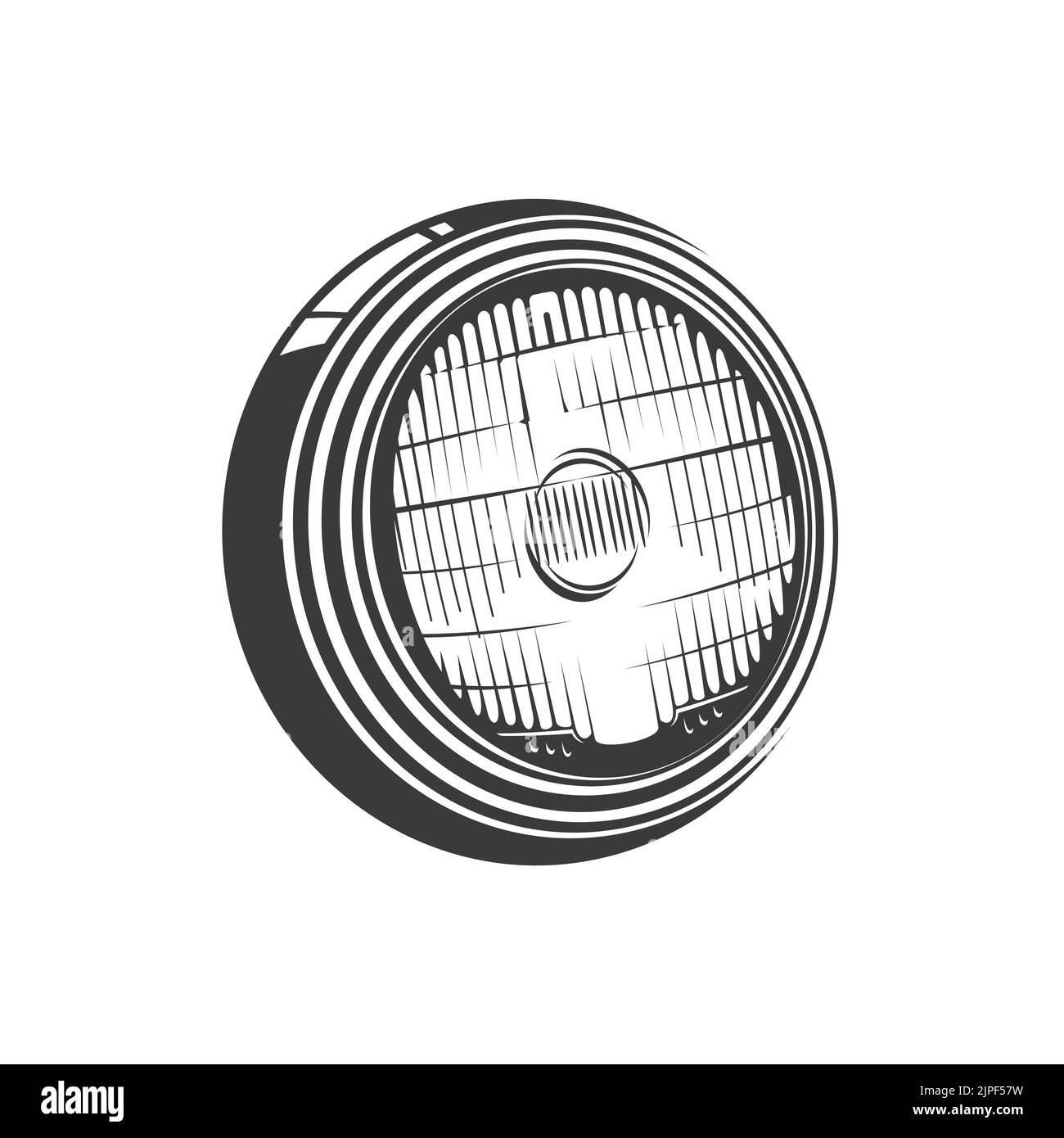 Phare de voiture icône monochrome isolée. Phare d'automobile Vector, lampe fixée à l'avant du véhicule pour éclairer la route devant le véhicule. Lumière puissante à l'avant du moteur de chemin de fer ou, lampe LED Illustration de Vecteur