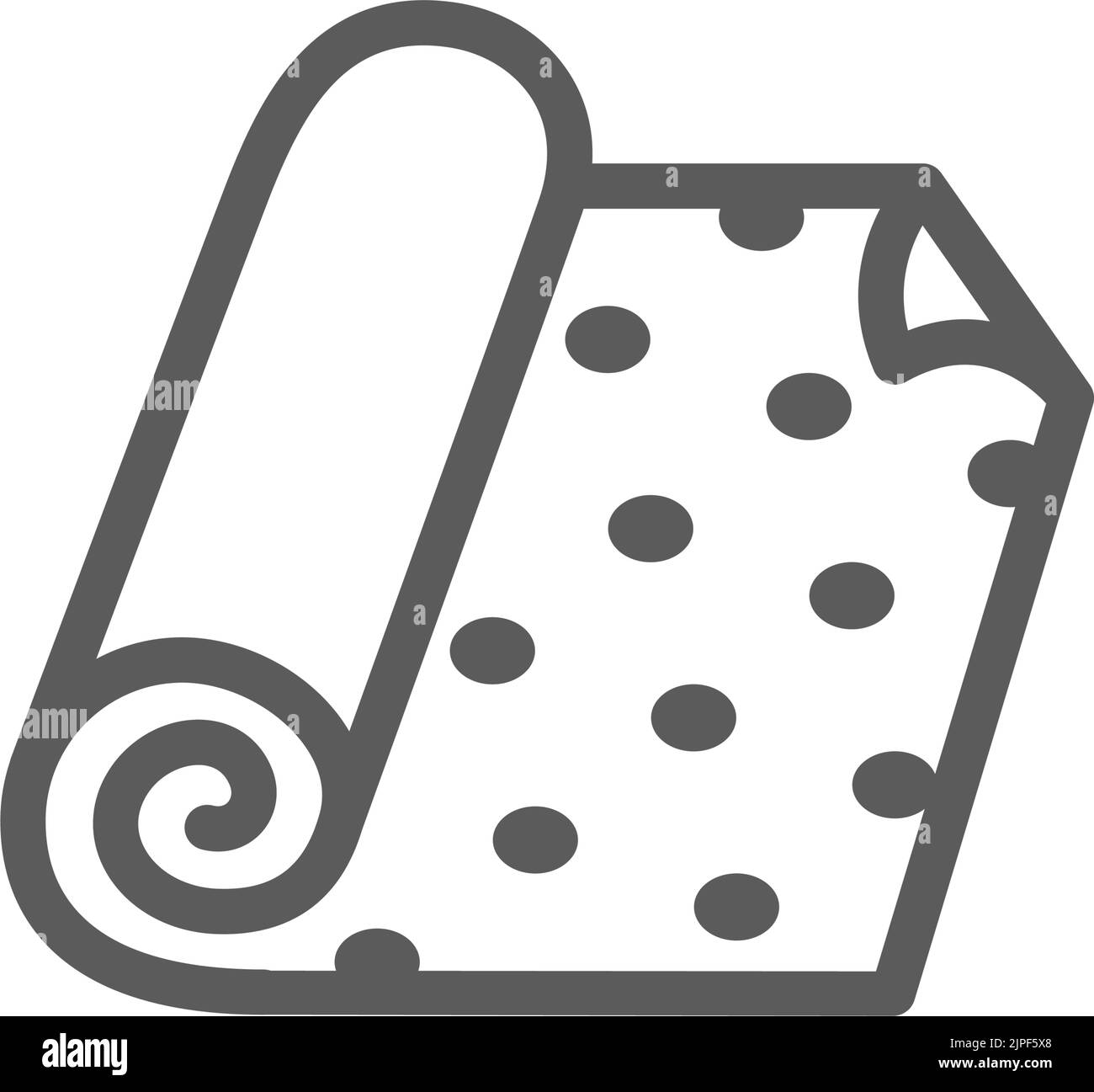 Icône représentant un tissu roulé ou un rouleau de papier peint monochrome isolé. Rouleau en tissu à pois vectoriels, emblème en tissu. Panneau de style linéaire de réparation et de construction de papiers muraux, rénovation et décoration, moquette Illustration de Vecteur