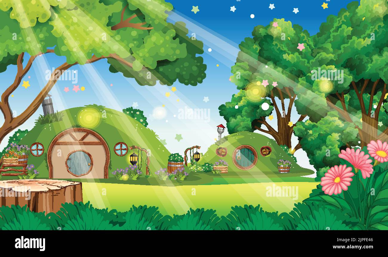 Illustration de la scène d'arrière-plan de forêt enchantée Forest FANTASY Illustration de Vecteur