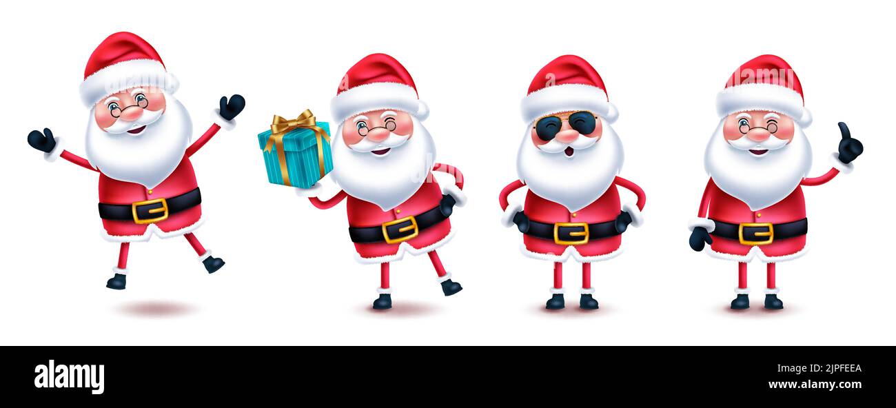 Jeu de vecteurs de Noël du Père Noël. 3D personnages du Père noël dans une posture et des gestes heureux, cool et amusants pour le design de la collection Noël. Illustration de Vecteur