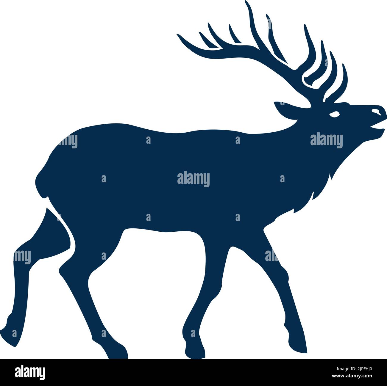 Elk le plus grand des deers corned animal isolé wapiti silhouette icône. Vue latérale vectorielle du grand mammifère avec des bois, Cervus canadensis. Profil de l'orignal, mascotte de chasse aux animaux du nord, trophée du renne Illustration de Vecteur