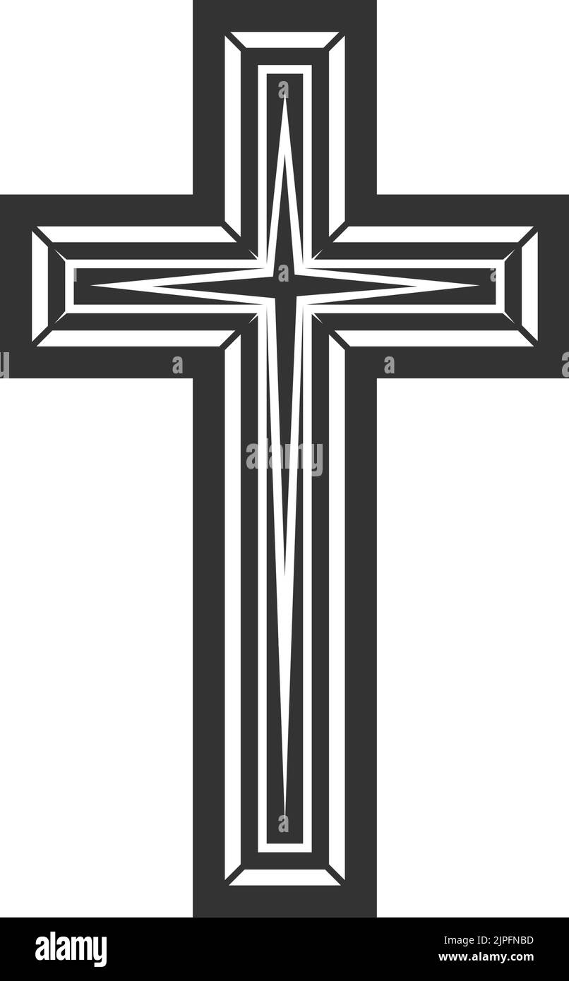 Croix de religion chrétienne noire isolée de crucifix. Vecteur symbole de foi catholique ou baptiste, signe de sépulture d'enterrement Illustration de Vecteur