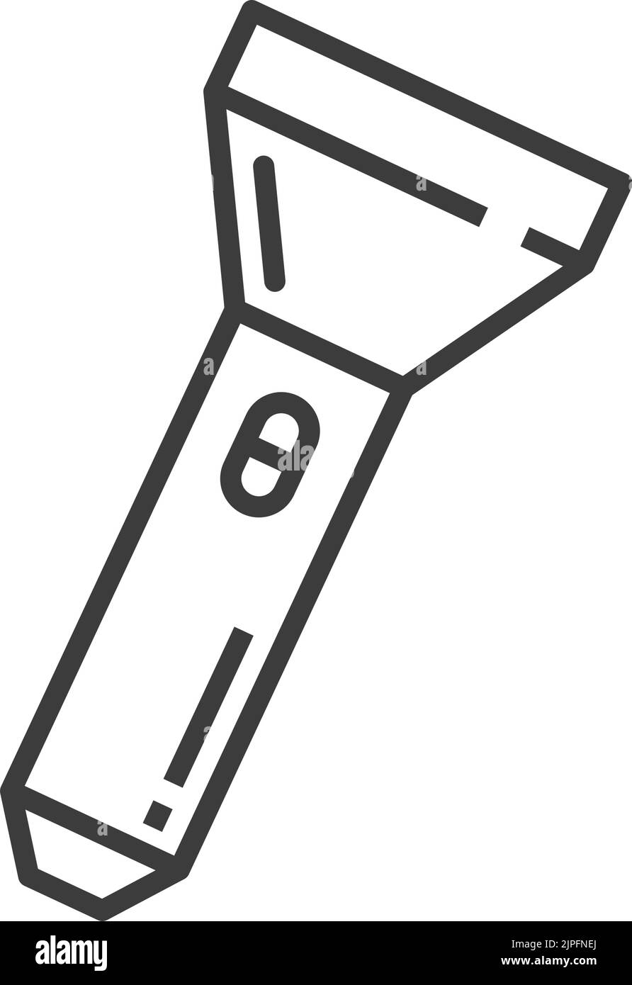 Lampe de poche portable isolée lampe de poche icône de contour. Lampe de poche en plastique vectoriel, équipement de camping de randonnée, briquet à spot. Torche électrique portable à piles, source de lumière Illustration de Vecteur