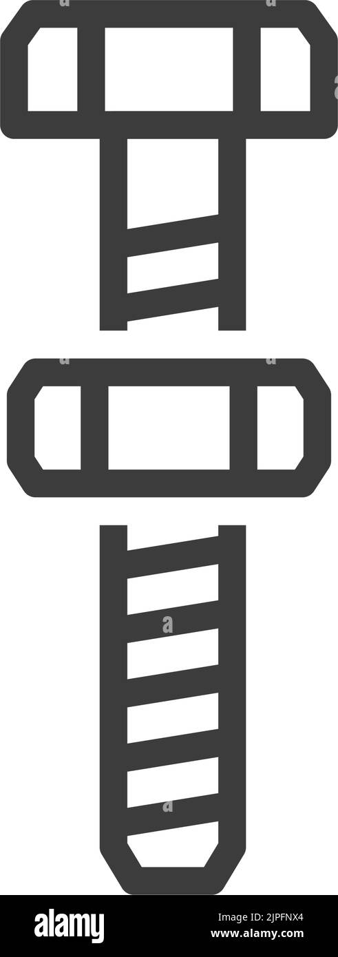 Icône de contour de vis à tête fraisée isolée par écrou. Outil de réparation et d'entretien Vector, boulon à tête ronde à décalage avec collerette hélicoïdale. Clou de fixation en spirale, bâtiment, quincaillerie, accessoire de travail des métaux Illustration de Vecteur