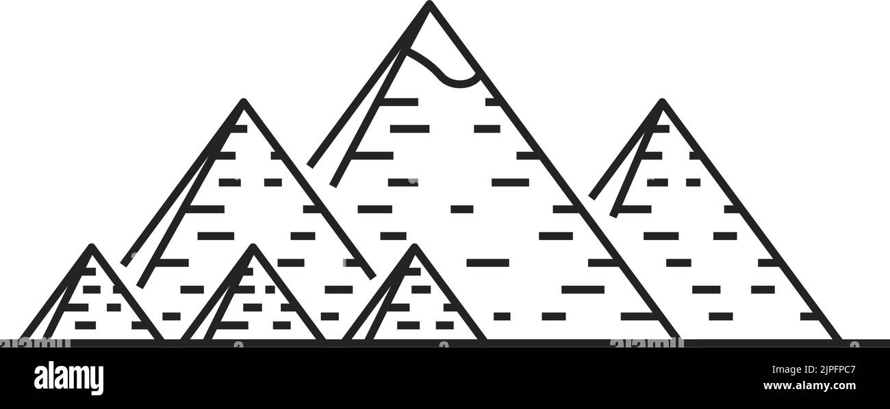 Pyramide des pharaons égyptiens complexe isolé contour icône vecteur. Ancien symbole monochrome égyptien. Attractions touristiques historiques célèbres dans le désert africain, plateau de Giza Illustration de Vecteur Pyramide des pharaons égyptiens complexe isolé contour icône vecteur. Ancien symbole monochrome égyptien. Attractions touristiques historiques célèbres dans le désert africain, plateau de Giza Illustration de Vecteur