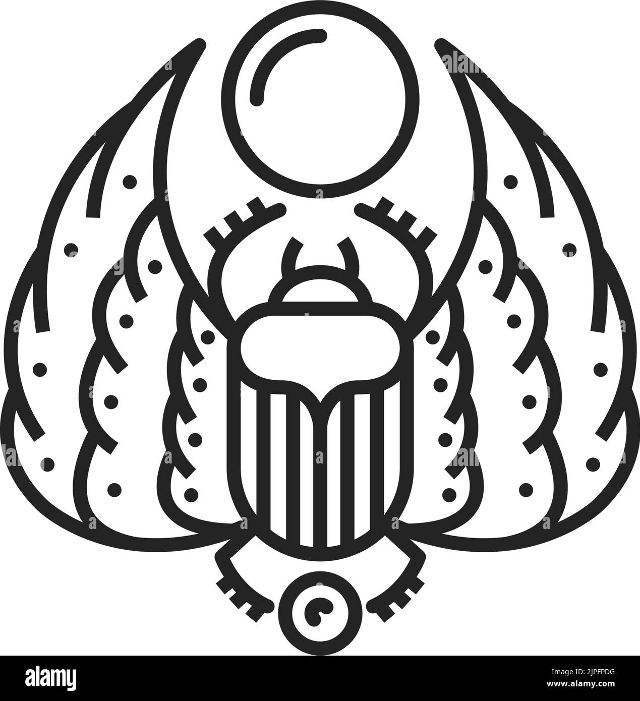 Scarab ancien symbole égyptien, icône vectorielle isolée. Signe sacré de la culture de l'antiquie en Égypte, scarabaeus ailé monochrome Illustration de Vecteur