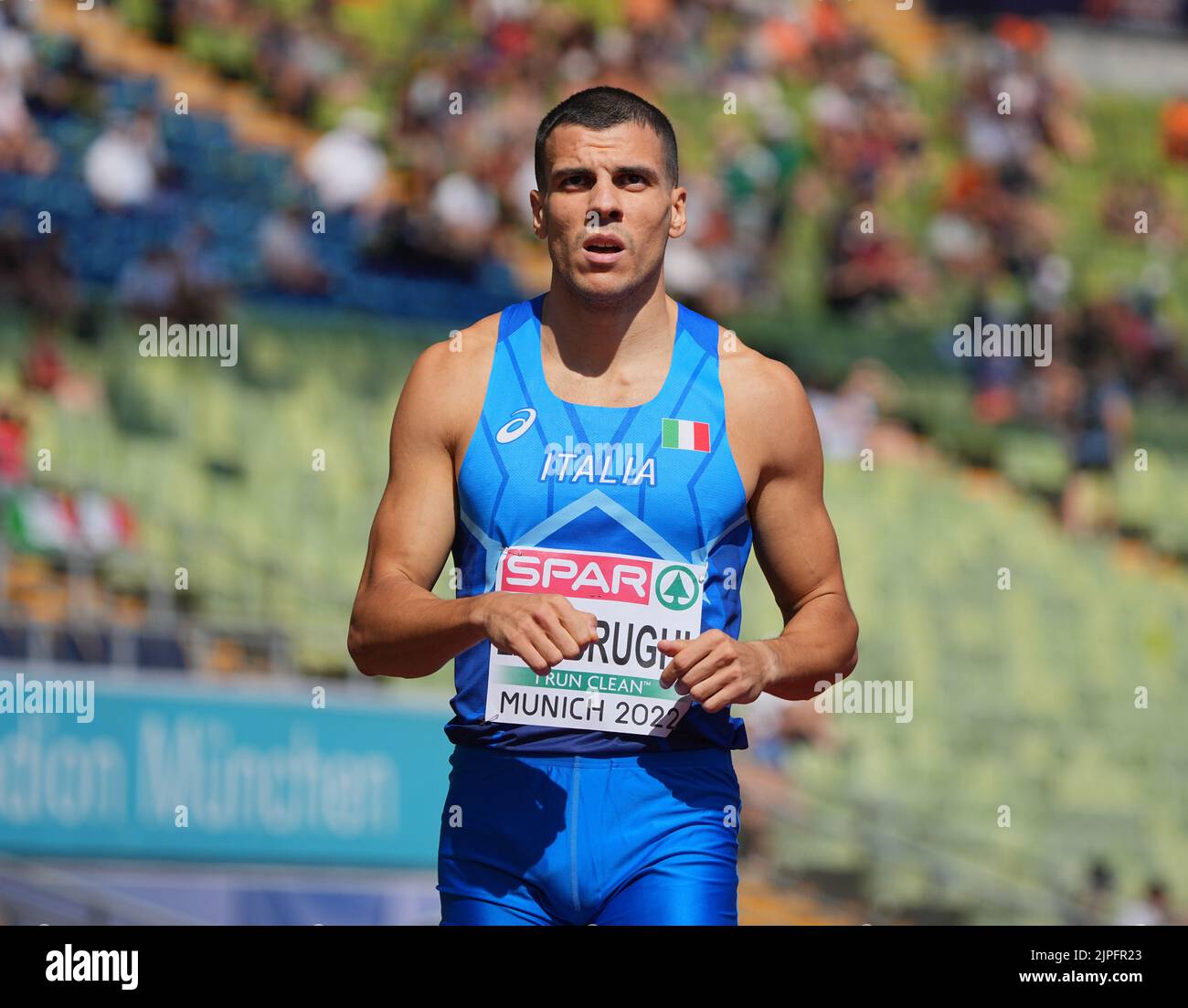 Munich, Allemagne. 17th août 2022. Athlétisme: Championnats d'Europe, hommes, 400 mètres haies, chaleur préliminaire, Mario Lambrughi (Italie). Crédit : Soeren Stache/dpa/Alay Live News Banque D'Images