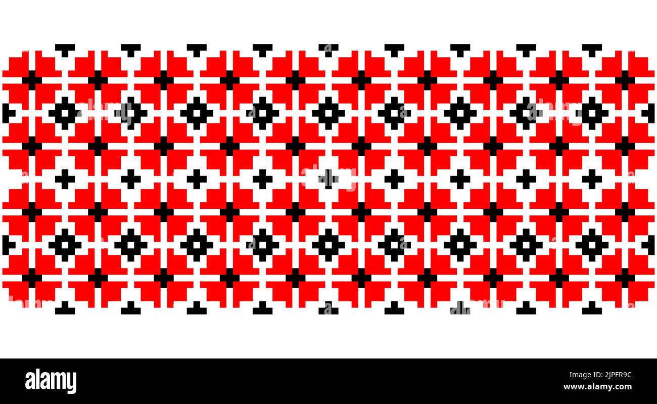 Bien brodée comme le vieux motif ethnique de point de croix fait main Ukraine. Déco serviette ukrainienne, rushnyk appelé, vecteur. Illustration de Vecteur