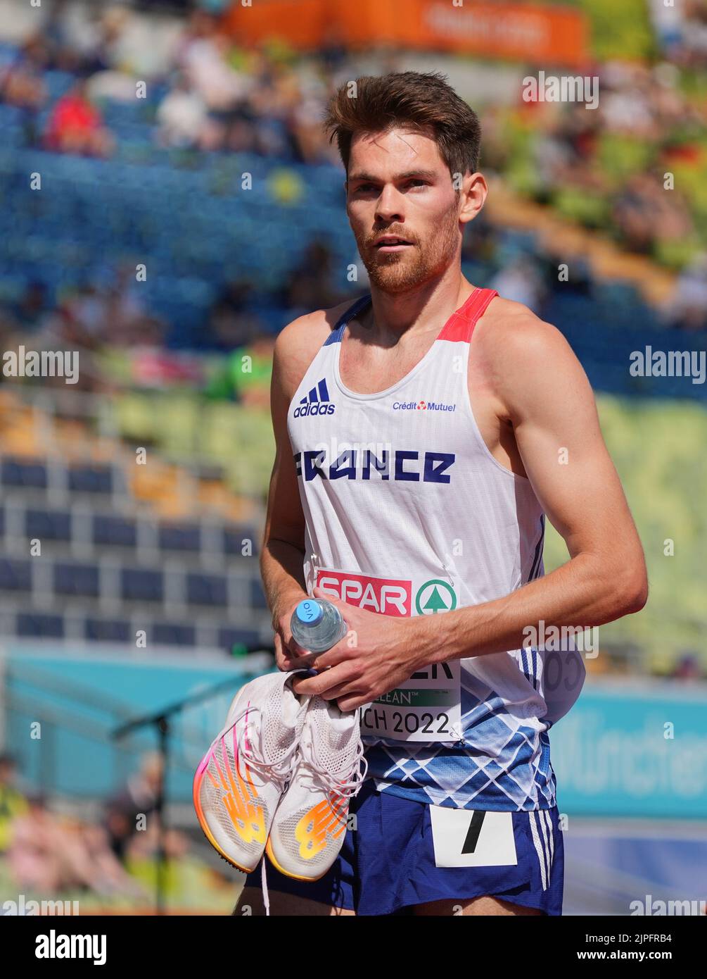 Munich, Allemagne. 17th août 2022. Athlétisme: Championnats d'Europe, hommes, 400 mètres haies, chaleur préliminaire, Victor Coroller (France). Crédit : Soeren Stache/dpa/Alay Live News Banque D'Images