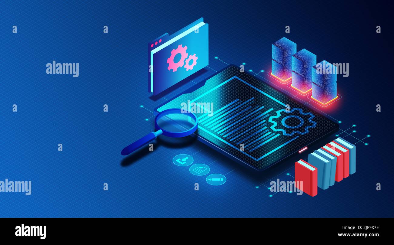 Concept de logiciel de gestion de documents - logiciel utilisé pour stocker et gérer des documents numériques - 3D Illustration Banque D'Images