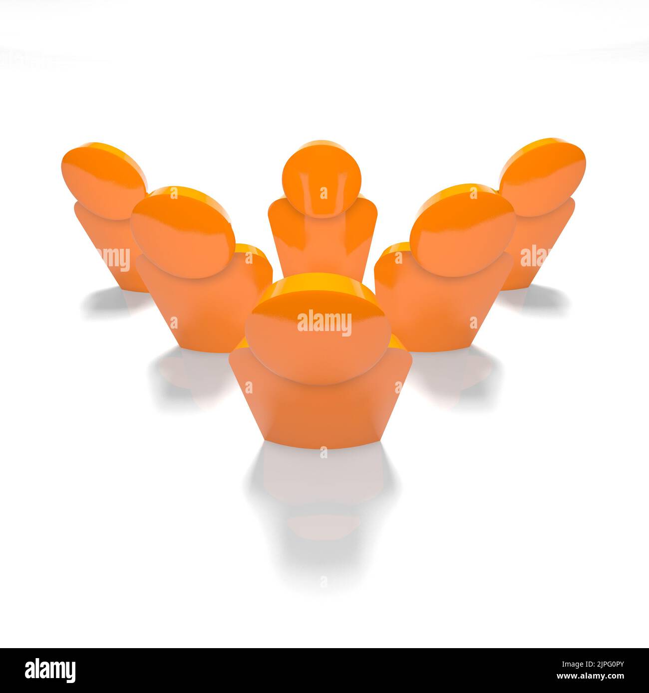 Un groupe de 6 personnes en orange, vue sur les oiseaux - 3D rendus Banque D'Images