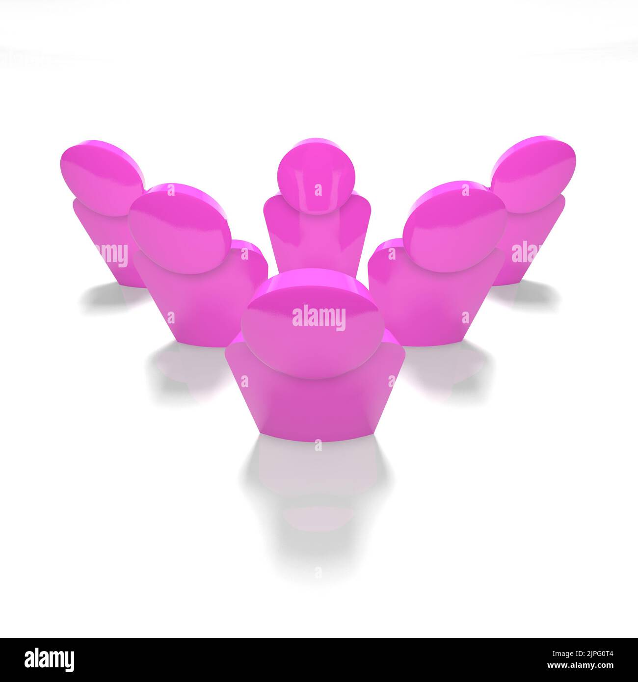 Un groupe de 6 personnes en rose, vue d'oiseau - 3D rendu Banque D'Images