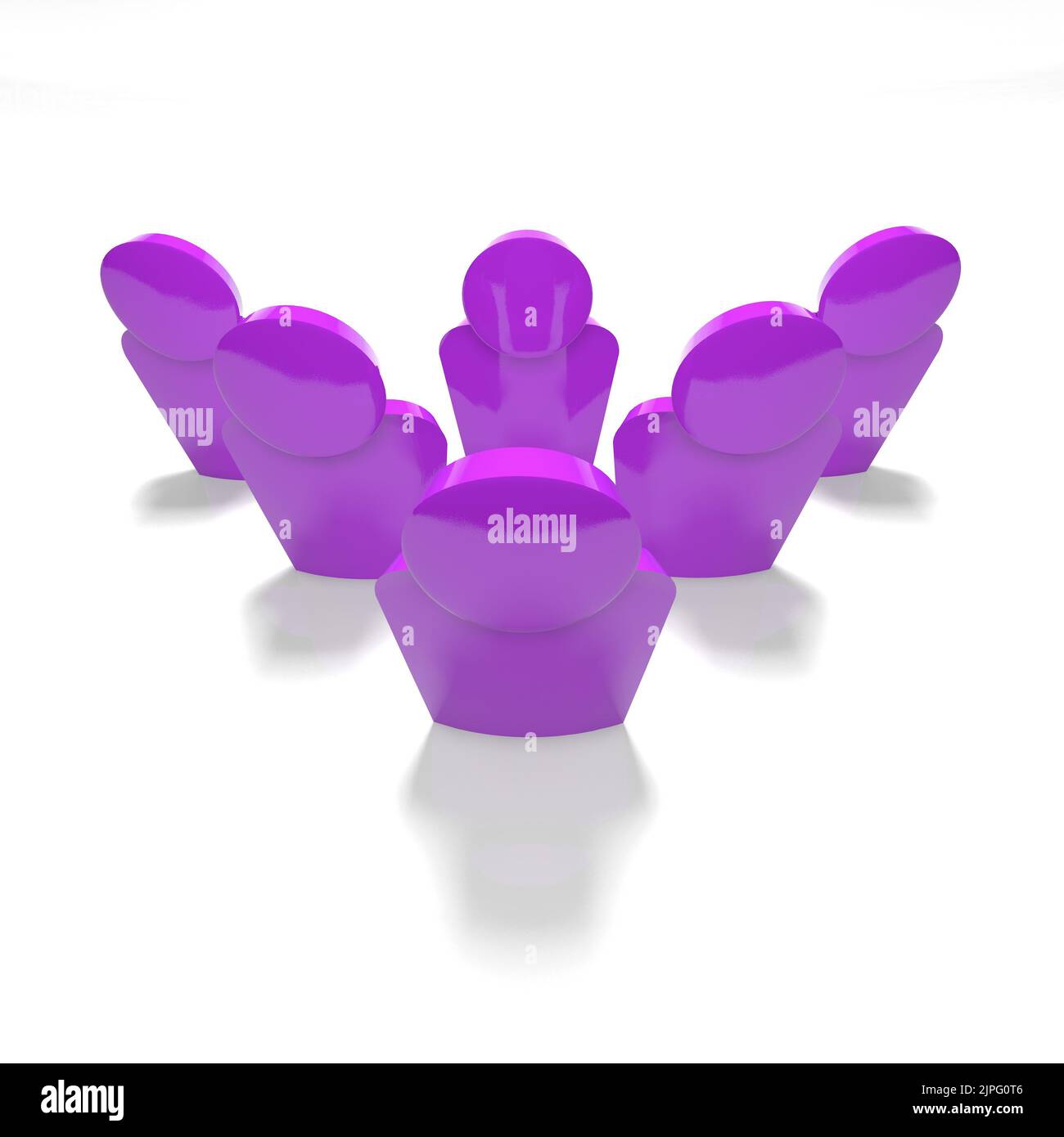 Un groupe de 6 personnes en violet, vue d'oiseau - 3D rendu Banque D'Images